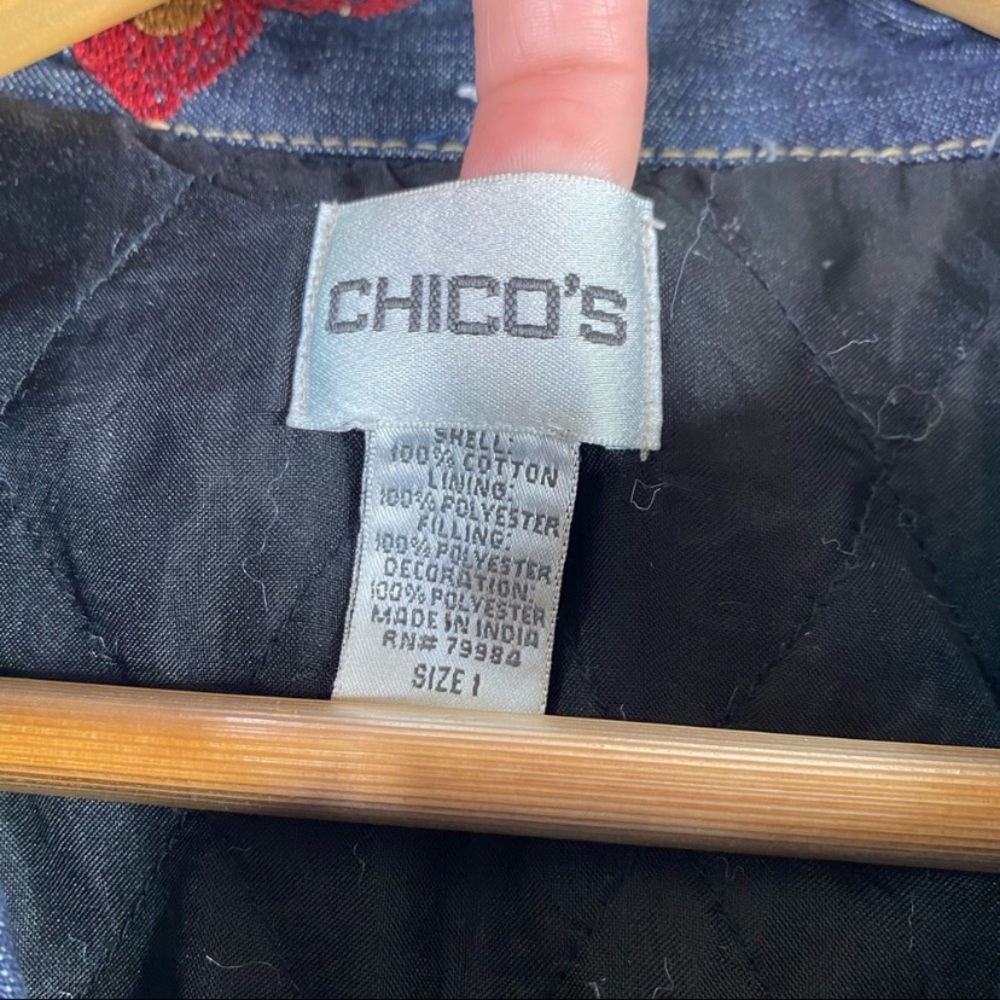 Chico’s Denim Floral Embroidered Zip Jacket - Picture 4 of 12